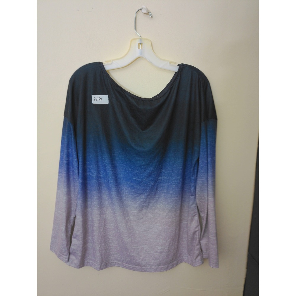 Shein Long Sleeve Top Women Medium Blue Ombre Excellent Drop Shoulder Scoop Neck